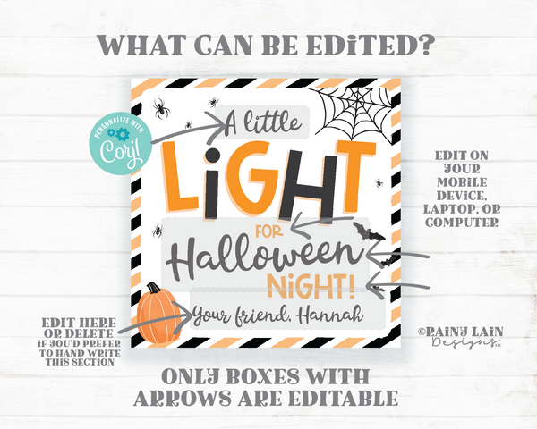 A little Light for Halloween Night Tags Halloween Trick or Treat Tags Glow Stick Party Favor Glow From Teacher Student Classroom PTO