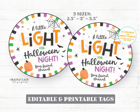 Light for Halloween Night Tag Trick or Treat Glow Stick Party Favor Tags Halloween A Little Light From Teacher Student Classmate Preschool