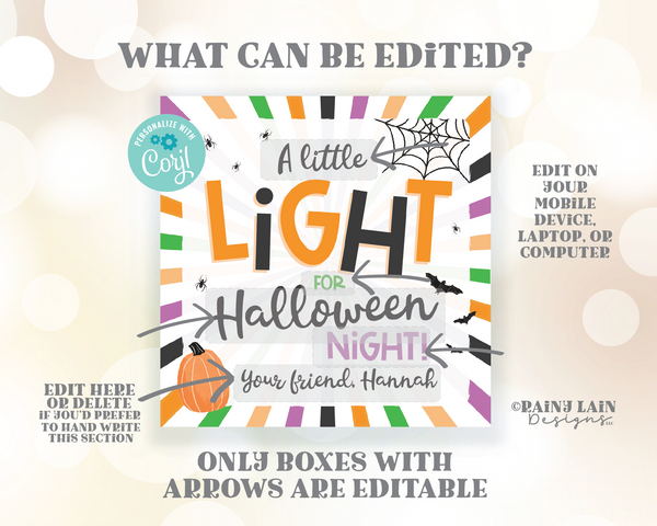 A little Light for Halloween Night Glow Stick Party Favor Tags Halloween Trick or Treat Tags Favor Glow From Teacher Student Classroom PTO