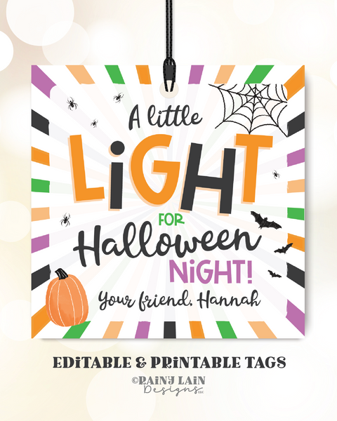 A little Light for Halloween Night Glow Stick Party Favor Tags Halloween Trick or Treat Tags Favor Glow From Teacher Student Classroom PTO