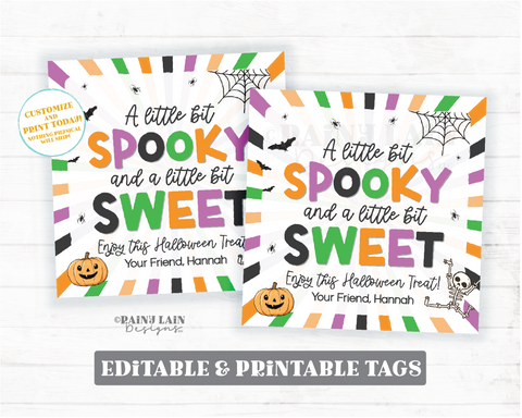 Halloween Treat Tag, Spooky and Sweet, Editable, Printable Halloween Cookie Tag, Party Favor, Trick or Treat, Goody Bag, Boo Basket Download