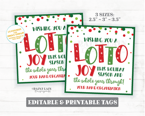 Wishing You a Lotto Joy This Holiday Season Whole Year Through Christmas Tag Lottery Gift Staff Friend Co-Worker Teacher Secret Exchange