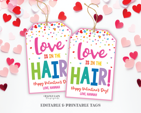 Love is in the Hair Tag Valentine's Day Hair Tie Scrunchie Bow Headband Gift Preschool Classroom Kids Co-worker Non-Candy School Teacher