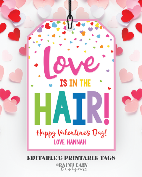 Love is in the Hair Tag Valentine's Day Hair Tie Scrunchie Bow Headband Gift Preschool Classroom Kids Co-worker Non-Candy School Teacher