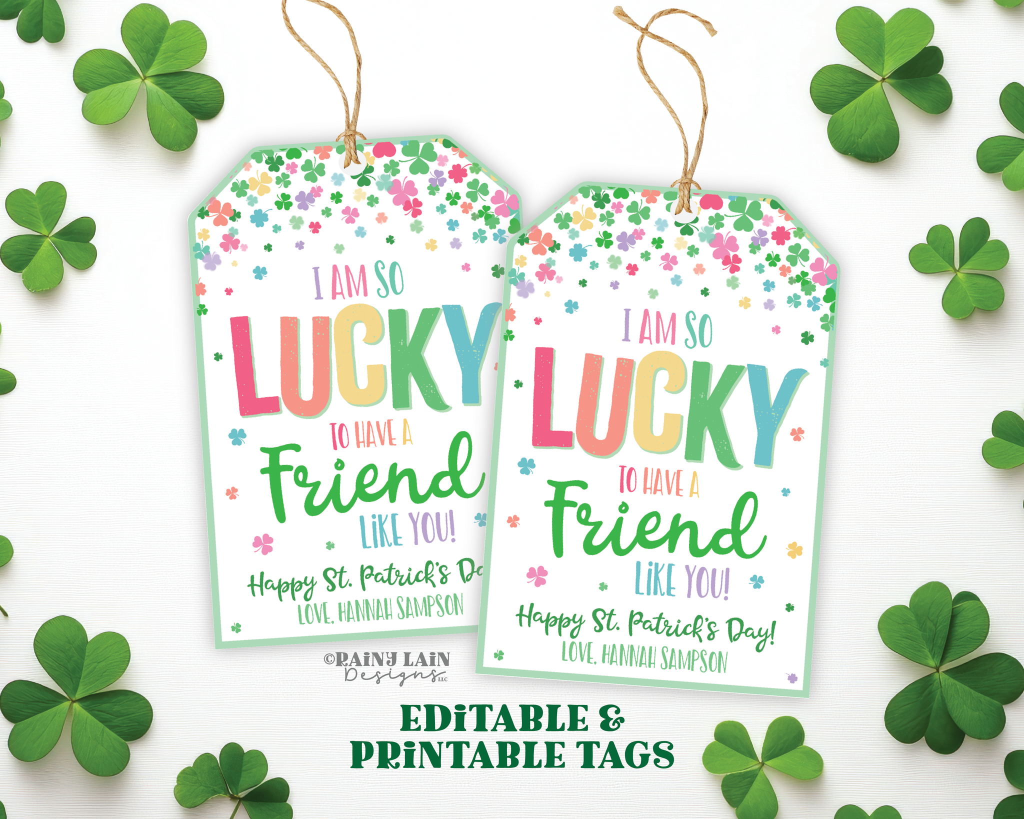 Lucky to have a Friend like you St Patrick's Day Gift Tag Shamrocks Friend Thank You Tag Co-Worker Employee Teacher