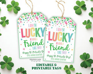 Lucky to have a Friend like you St Patrick's Day Gift Tag Shamrocks Friend Thank You Tag Co-Worker Employee Teacher