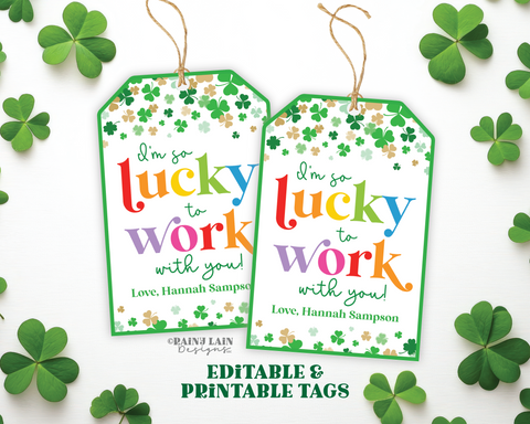 Lucky to Work With You Tag Employee Staff Appreciation Co-Worker St Patrick's Day Gift Tag Shamrocks Principal Teacher Thank you Boss Nurse