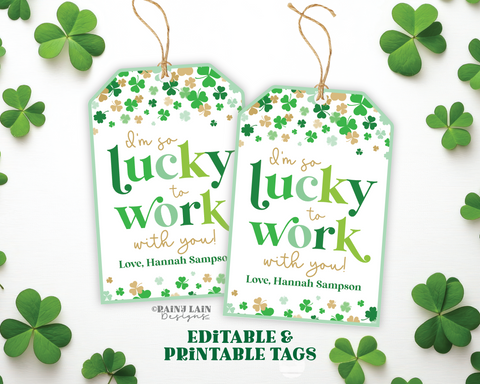 Lucky to Work With You St Patrick's Day Employee Gift Tag Shamrocks Staff Appreciation Co-Worker Principal Teacher Thank you Boss Nurse