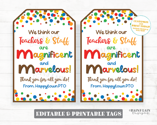 Magnificent & Marvelous Tag Ms Chocolate Teacher Gift Thank you Employee Appreciation Staff Room Candy PTO School Lounge Candies