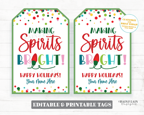 Making Spirits Bright Tag Holiday Christmas Drink Spirits Gift Tag Cocktail Mix Wine Beer Liquor Co-worker Employee Appreciation