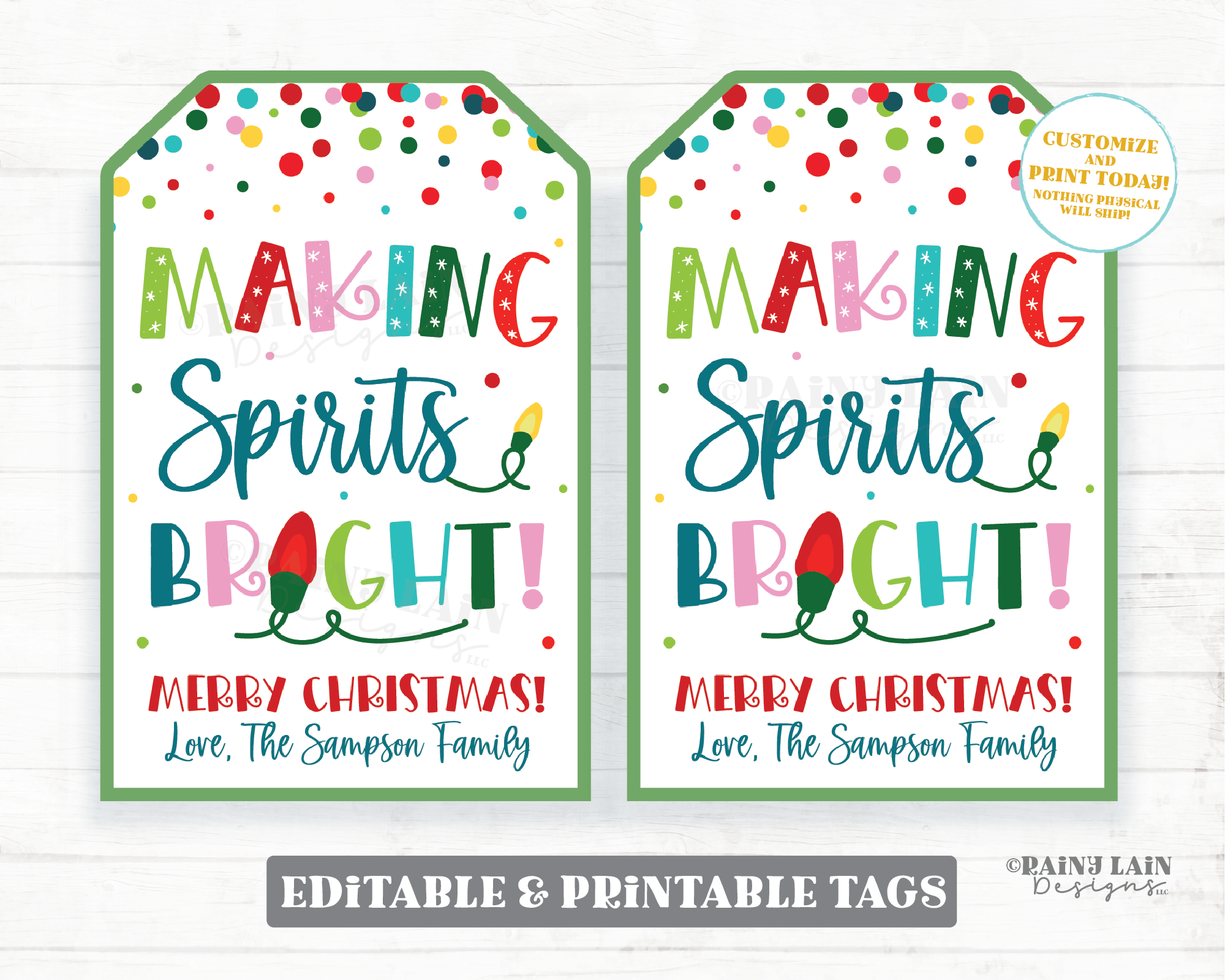 Making Spirits Bright Christmas Gift Tag Holiday Cocktail Mix Drink Spirits Alcohol Liquor Co-worker Employee Appreciation Friend Neighbor