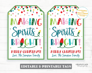 Making Spirits Bright Christmas Gift Tag Holiday Cocktail Mix Drink Spirits Alcohol Liquor Co-worker Employee Appreciation Friend Neighbor