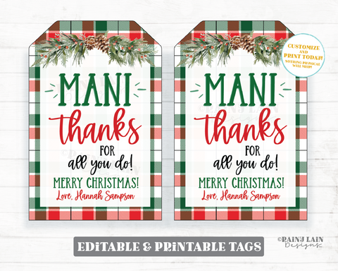 Manicure Gift Tag Mani Christmas Thanks for all you do Nail Polish Set Holiday Friend Pedicure Daycare Teacher Thank you Staff Appreciation