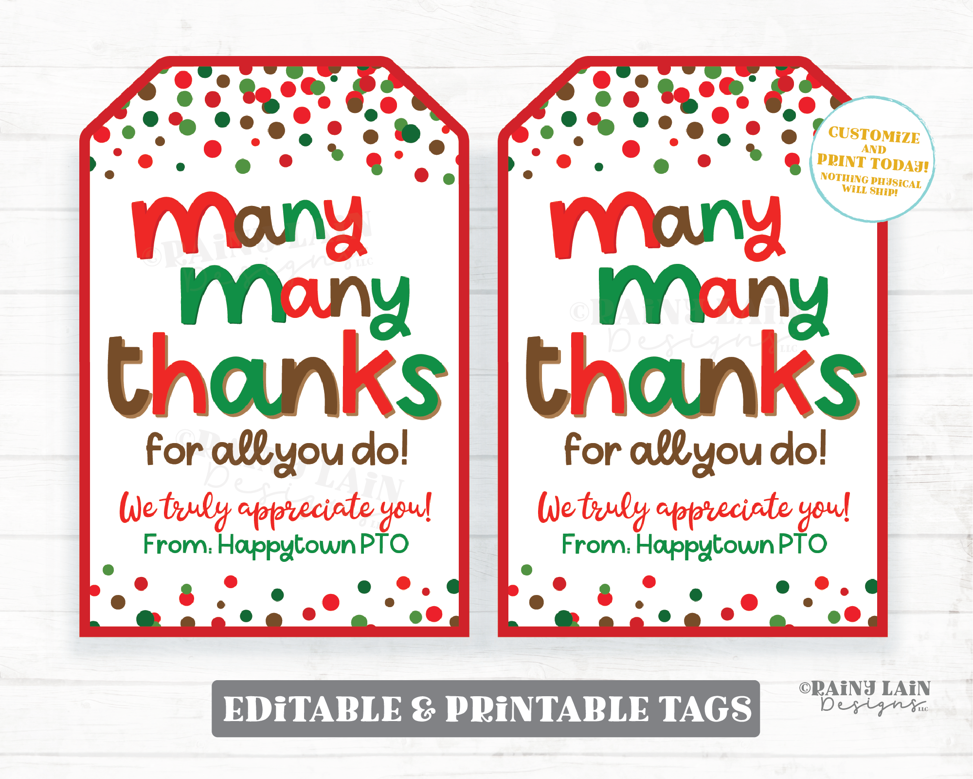 Many Many Thanks Christmas Gift Tag Holiday Ms Chocolate for all you do Teacher Employee Appreciation Staff Candy PTO School Treat Candies