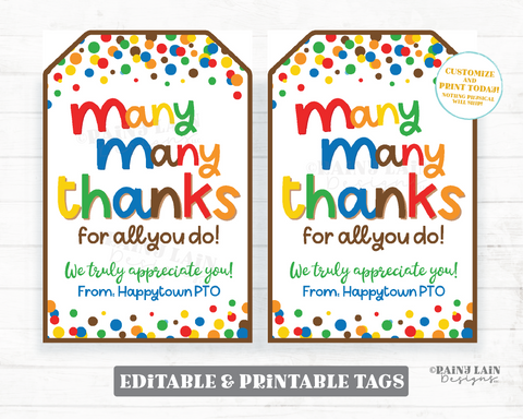 Many Many Thanks Tag Ms Chocolate Thank you for all you do Gift Teacher Employee Appreciation Staff Candy PTO School Treat Candies