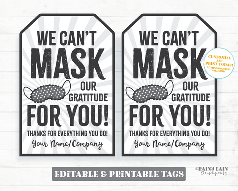 Can't Mask Our Gratitude For You Sleep Mask Gift Tag Spa Beauty Sleep Employee Appreciation Company Staff Teacher PTO Co-worker Friend