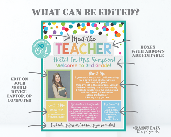 Editable Meet The Teacher Template, Printable School Welcome Letter. Teacher Information Sheet for Parents and Students, Digital Download