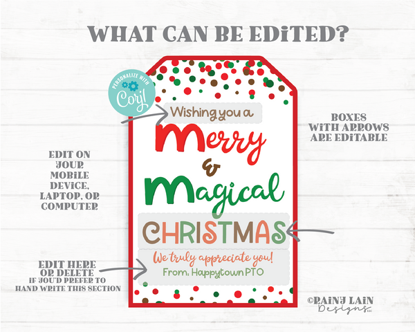 Merry and Magical Christmas Ms Gift Tag Holiday & Chocolate Teacher Employee Appreciation Staff Candy PTO School Treat Candies
