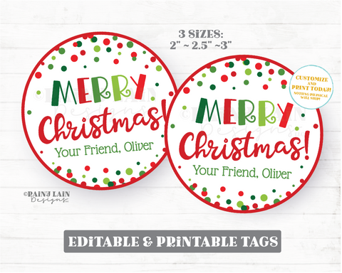 Editable Merry Christmas Tag Round Holiday Gift Appreciation Thank You Employee Co-Worker Staff Corporate Teacher Friend Neighbor PTO