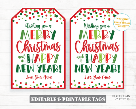 Merry Christmas and Happy New Year Tag Editable Christmas Gift Holiday Appreciation Favor Treat Sweet Staff Teacher Principal PTO Exchange