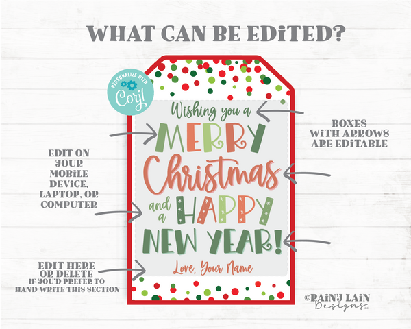 Merry Christmas and Happy New Year Tag Editable Christmas Gift Holiday Appreciation Favor Treat Sweet Staff Teacher Principal PTO Exchange