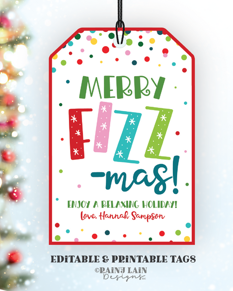 Christmas Bath Bomb Gift Tag, Merry Fizz-Mas, Fizzmas Holiday, Salts, Spa, Foot, Relax, Co-Worker Teacher Staff School Soak