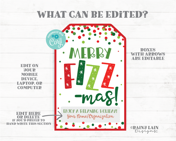Merry Fizz-Mas Gift Tag Holidays Christmas Fizzmas Bath Bomb Salts Spa Foot Co-Worker Teacher Staff School Soak Refreshing New Year Relaxing
