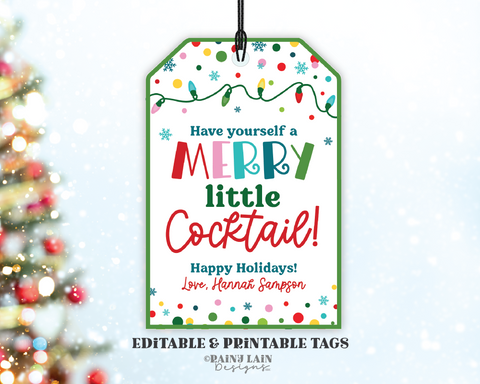 Have Yourself a Merry Little Cocktail Christmas Gift Tag, Alcohol, Mix, Spirits, Shot Glass, Holiday, Employee Co-Worker Friend Neighbor