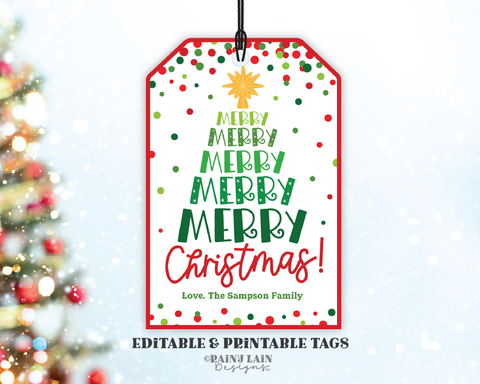 Merry Christmas Gift Tag, Editable, Printable, Holiday, Favor, Merry, School, Neighbor, Co-worker, Client, Staff, Teacher, PTO, Tree