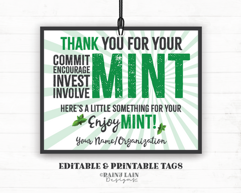 Mint Gift Tags Employee Appreciation Company Volunteer Co-Worker Staff Corporate Teacher Mint Thank you Tags Mint Labels Mint Favor Tags