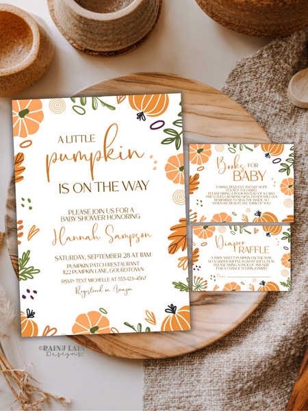 Little Pumpkin Baby Shower Invite Fall, Baby Shower Bundle Fall Pumpkin, Little Pumpkin Fall Baby Shower Bundle, Modern Pumpkin Baby Shower