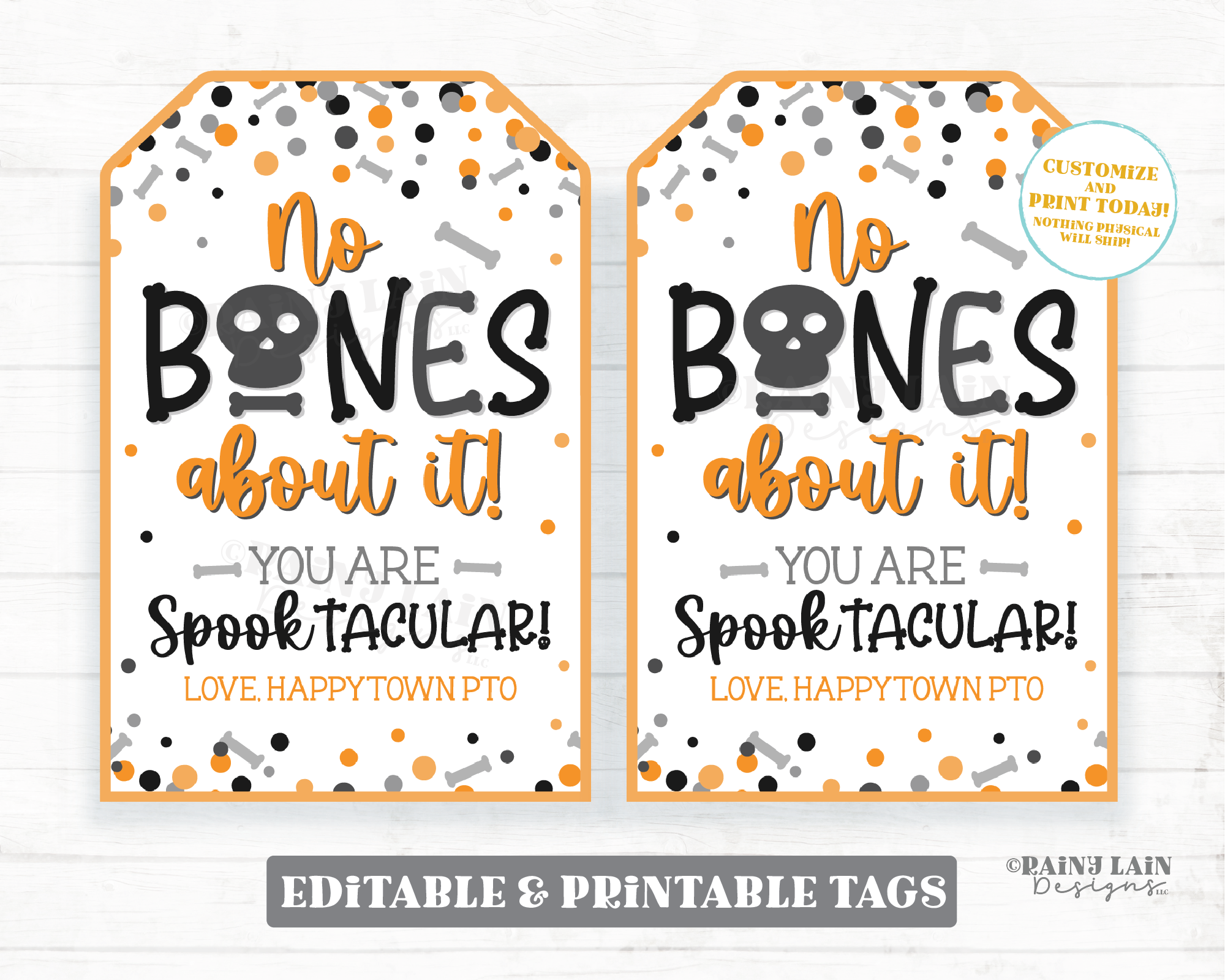 Editable Halloween Appreciation Tags, No Bones About It, Thank You Gift Teacher, Staff, Employee Appreciation You Are Spooktacular Printable