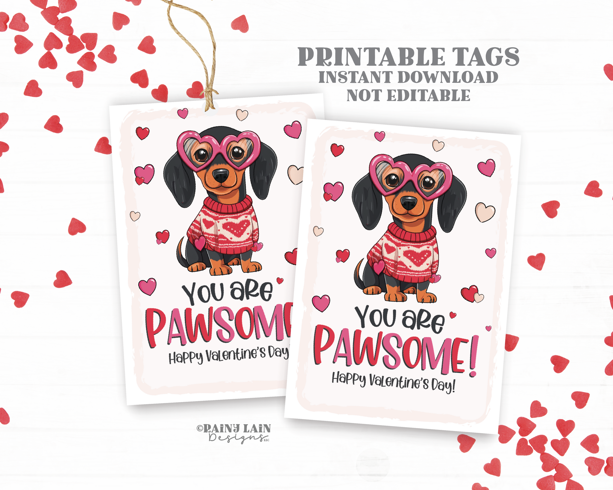 Valentine Card Dogs, Pawsome Valentine, Cute Dog, Puppy, Dachshund, Printable Classroom, Classmate Student Valentine From Teacher, Exchange