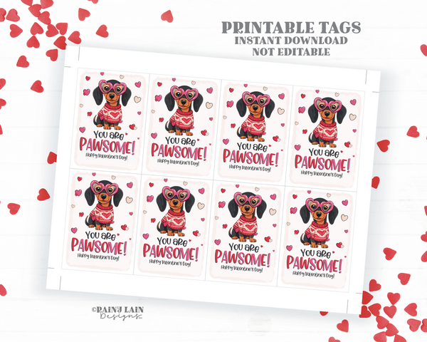 Valentine Card Dogs, Pawsome Valentine, Cute Dog, Puppy, Dachshund, Printable Classroom, Classmate Student Valentine From Teacher, Exchange