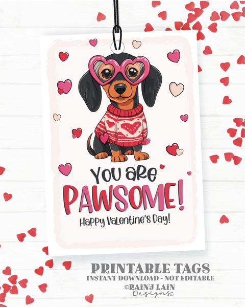 Valentine Card Dogs, Pawsome Valentine, Cute Dog, Puppy, Dachshund, Printable Classroom, Classmate Student Valentine From Teacher, Exchange