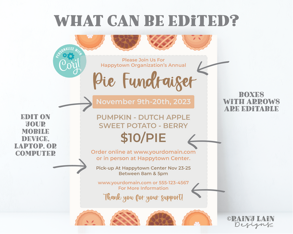 Pie Fundraiser Flyer Thanksgiving Pie Night Invitation, Pie Invitation Friendsgiving Invite Pie Making Eating Contest Flier Modern Editable