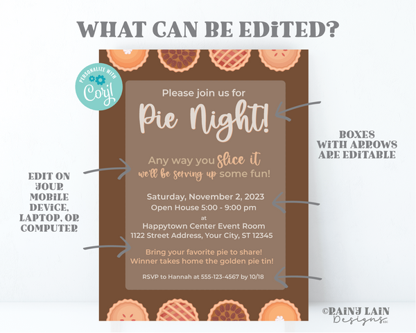 Pie Night Invitation Modern Pie Fundraiser Flyer Pie and Cocktails Friendsgiving Invite, Pie and Wine Thanksgiving Pie Making Eating Contest