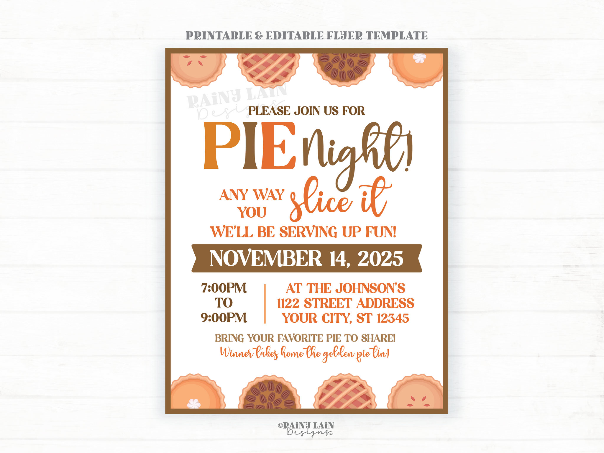 Thanksgiving Pie Invitation, Pie Night Invite, Pie Fundraiser Flyer, Fall Baby Shower Invitation Pie, Friendsgiving, Pie Contest Flyer