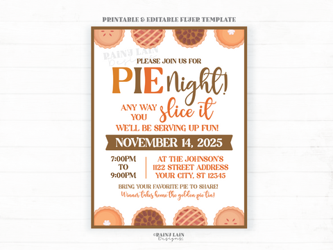 Thanksgiving Pie Invitation, Pie Night Invite, Pie Fundraiser Flyer, Fall Baby Shower Invitation Pie, Friendsgiving, Pie Contest Flyer