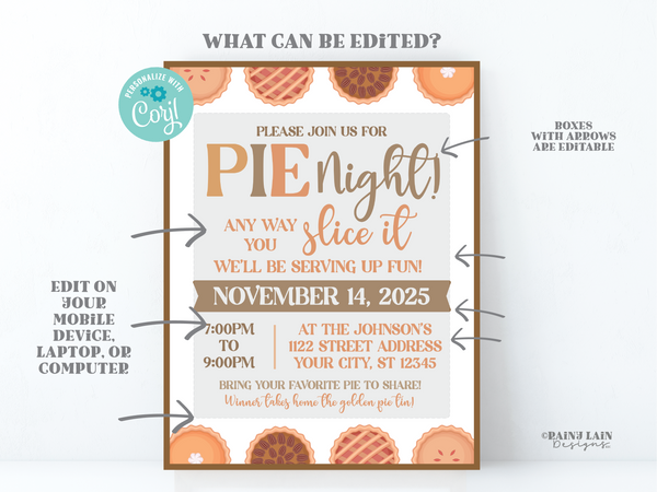 Thanksgiving Pie Invitation, Pie Night Invite, Pie Fundraiser Flyer, Fall Baby Shower Invitation Pie, Friendsgiving, Pie Contest Flyer