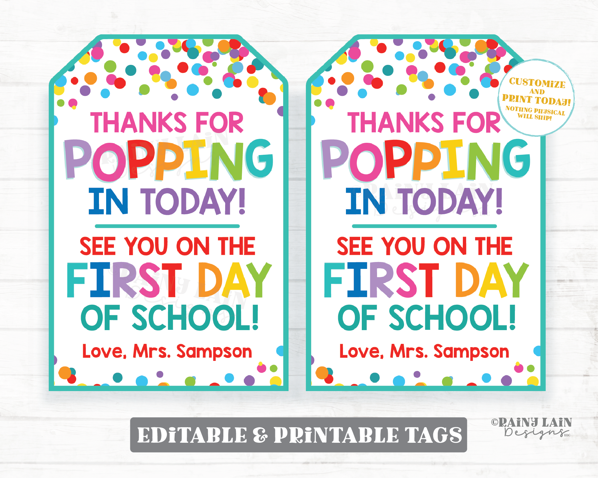 Thanks for Popping in today tag, See you on the first day of school student welcome meet the teacher back to school popcorn pop toy