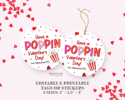 Poppin Valentine's Day Tags, Poppin Valentine Sticker, Popcorn Stickers Printable Classroom Exchange, Teacher, Staff, Co-Worker, PTA