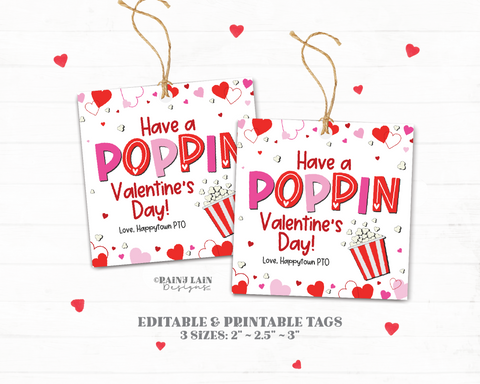 Popcorn Valentine Tag, Poppin Valentine's Day, Pop Corn Valentine Valentine, Stickers, Bucket, Label, Non-Candy, Exchange, School PTO PTA