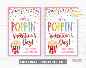 Popcorn Valentine, Poppin Valentine's Day Tag, Snack Mix Homemade Popcorn Gift Tag Caramel Corn Classroom Preschool Printable Kids Non-Candy