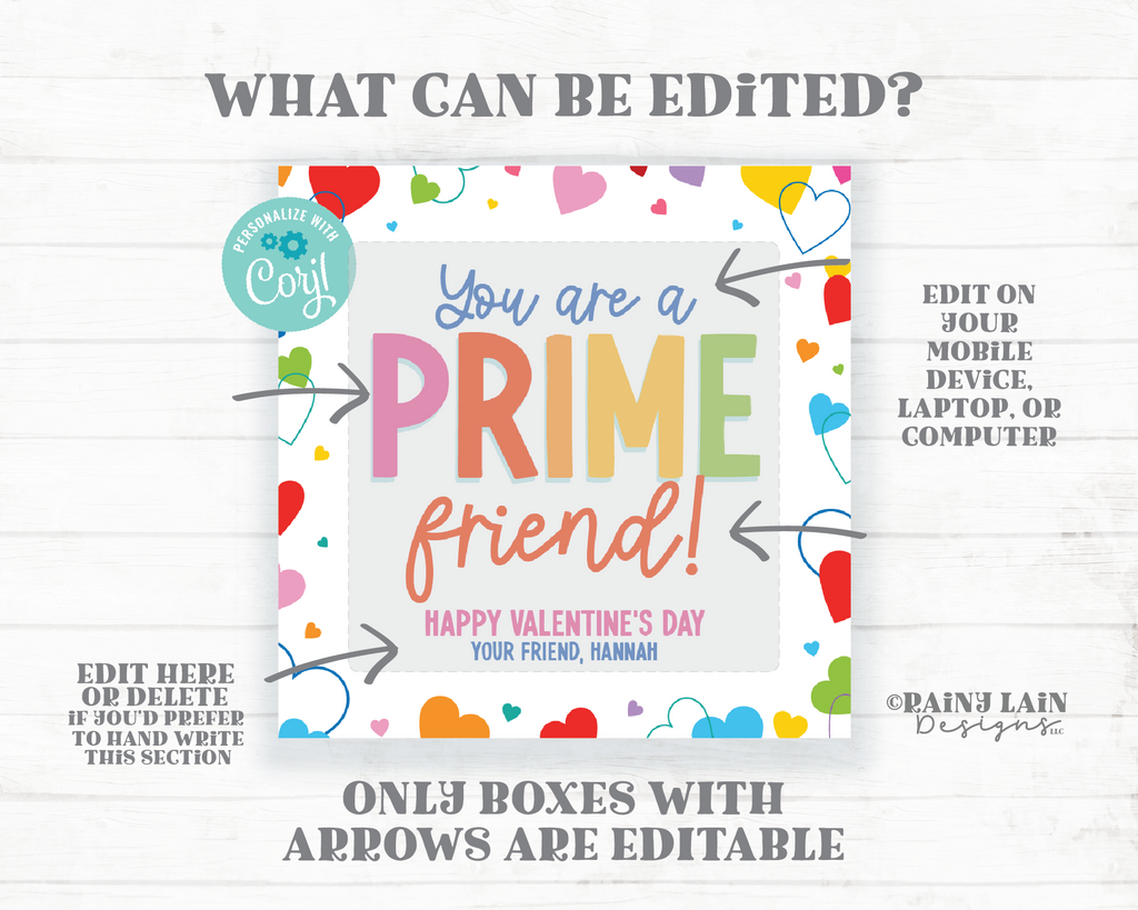 Valantine Prime Prime Friend Valentine Tag, Classroom Exchange, Non-Candy Valentine, P ...