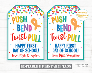 Push Bend Twist Pull Happy First Day of School Tag Editable Pop Tube Gift Fidget Toy Student From Teacher Preschool Classmate Back to School