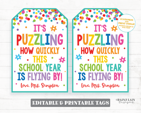 Puzzle Gift Tag, Puzzling How Fast School Year Went By, Built Building Blocks, Summer End of School Year Classroom From Teacher to Student