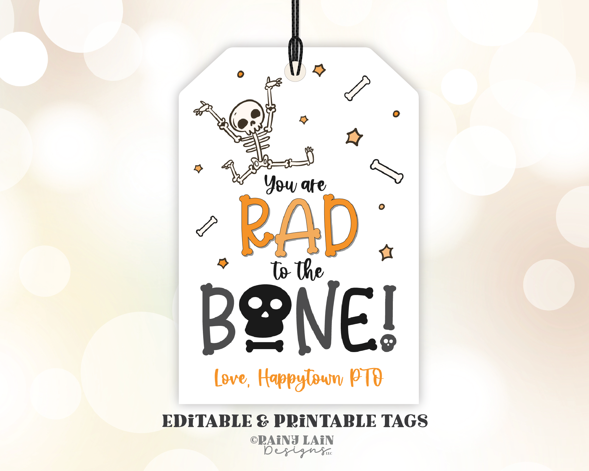 Editable Halloween Skeleton Tag, Rad To The Bone Gift Tag, Classroom Favor, Co-Worker, Teacher Appreciation, Digital Download