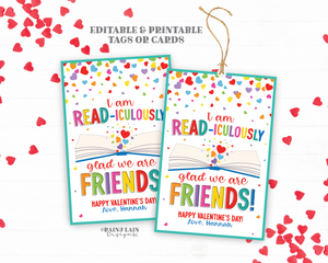 Bookmark Valentine, Printable Valentine's Day Tag, Read-iculously, Reading Valentine Card, Book, Classroom, Exchange, Classmate, Non-Candy