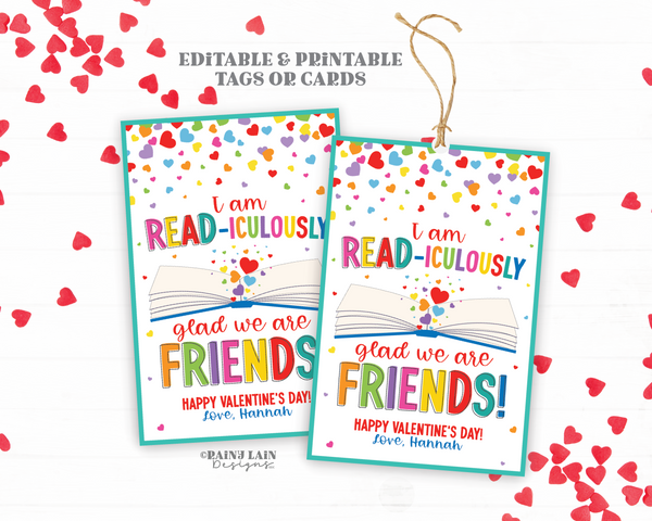 Bookmark Valentine, Printable Valentine's Day Tag, Read-iculously, Reading Valentine Card, Book, Classroom, Exchange, Classmate, Non-Candy